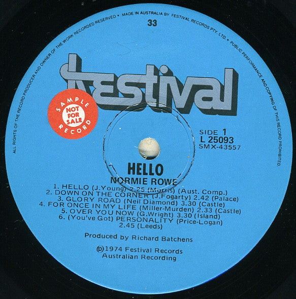 Normie Rowe : Hello (LP, Album, RE)
