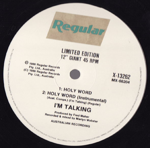 I'm Talking : Holy Word (12", Single, Ltd)