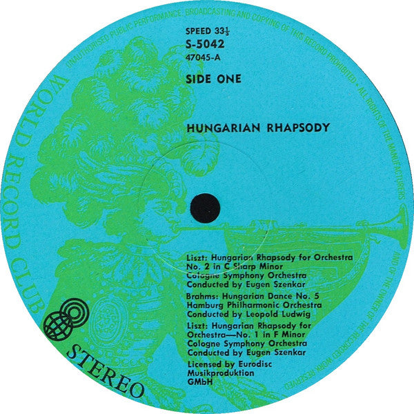 Johannes Brahms  /  Franz Liszt : Hungarian Rhapsodies 1,2,3 & 4 / Hungarian Dances 5 & 6 (LP, Comp, Club)