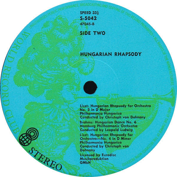 Johannes Brahms  /  Franz Liszt : Hungarian Rhapsodies 1,2,3 & 4 / Hungarian Dances 5 & 6 (LP, Comp, Club)