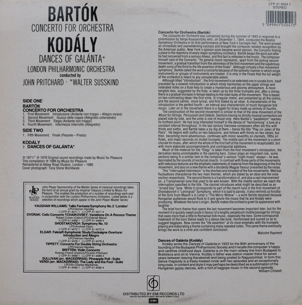 Béla Bartók / Zoltán Kodály - London Philharmonic Orchestra, John Pritchard, Walter Susskind : Concerto For Orchestra / Dances Of Galánta (LP, Comp, RE)