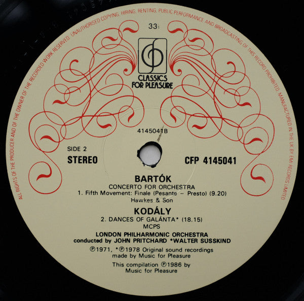 Béla Bartók / Zoltán Kodály - London Philharmonic Orchestra, John Pritchard, Walter Susskind : Concerto For Orchestra / Dances Of Galánta (LP, Comp, RE)