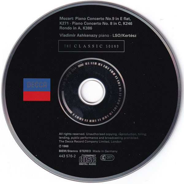 Mozart* - Ashkenazy*, London Symphony*, Kertesz* : Piano Concerto No. 8 In C, K.246 / Piano Concerto No. 9 In E Flat, K.271 / Rondo In A, K.386 (CD, Album, RE, RM)