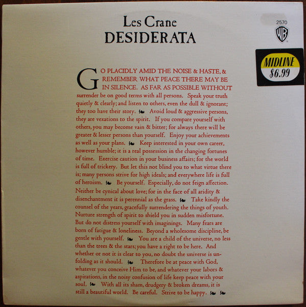 Les Crane : Desiderata (LP, Album, RE)