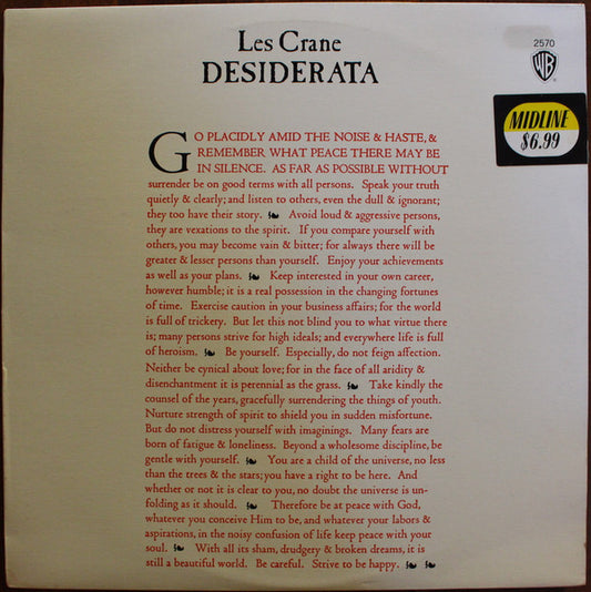 Les Crane : Desiderata (LP, Album, RE)