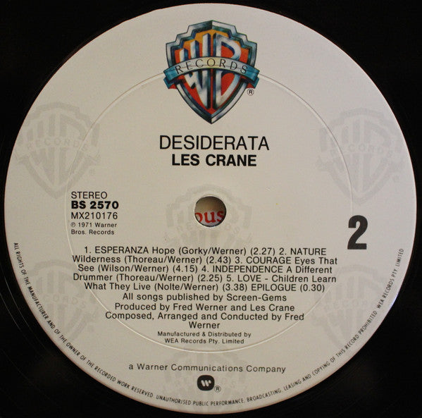 Les Crane : Desiderata (LP, Album, RE)