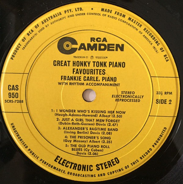 Frankie Carle : Great Honky Tonk Piano Favorites (LP, Album)