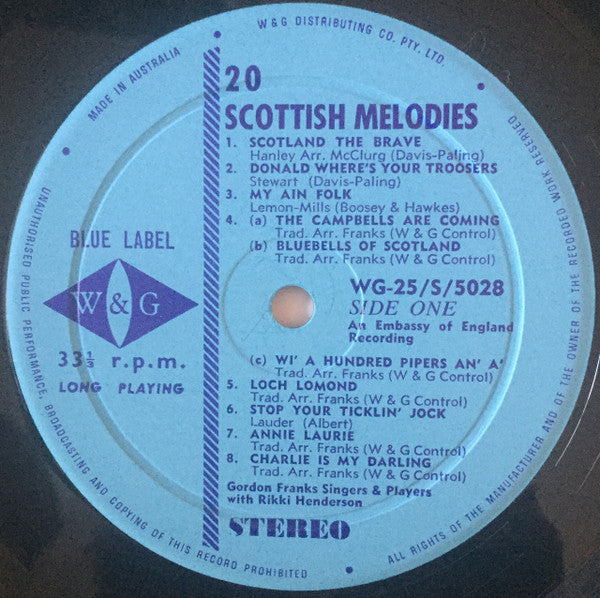 Gordon Franks Singers And Music With Rikki Henderson : 20 Scottish Melodies (LP, Album, RE)
