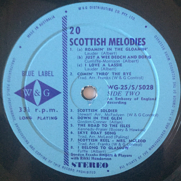 Gordon Franks Singers And Music With Rikki Henderson : 20 Scottish Melodies (LP, Album, RE)