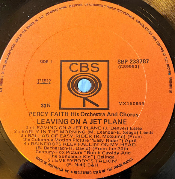 Percy Faith And His Orchestra And Chorus : Leaving On A Jet Plane (LP, Album)