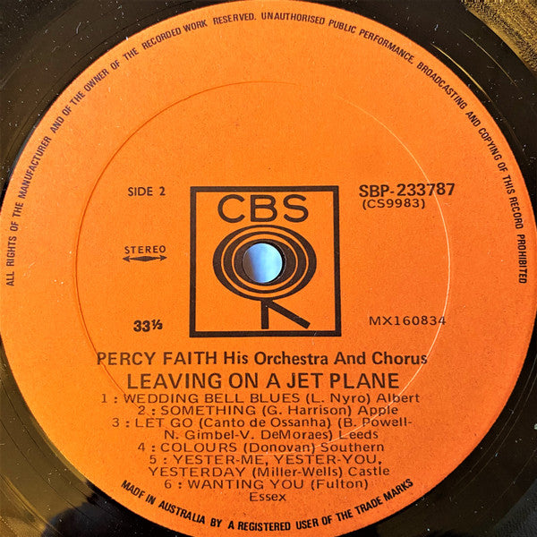 Percy Faith And His Orchestra And Chorus : Leaving On A Jet Plane (LP, Album)