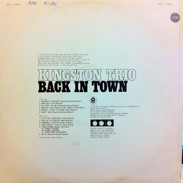 Kingston Trio : Back In Town (LP, Album, Club)