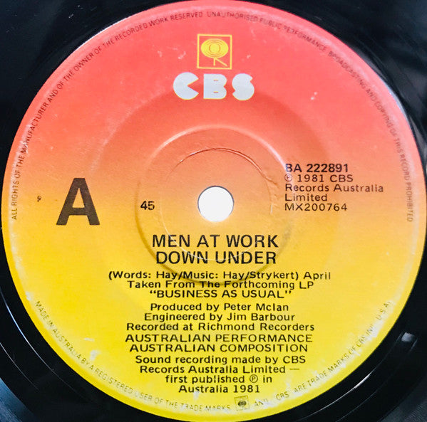Men At Work : Down Under (7", Single)