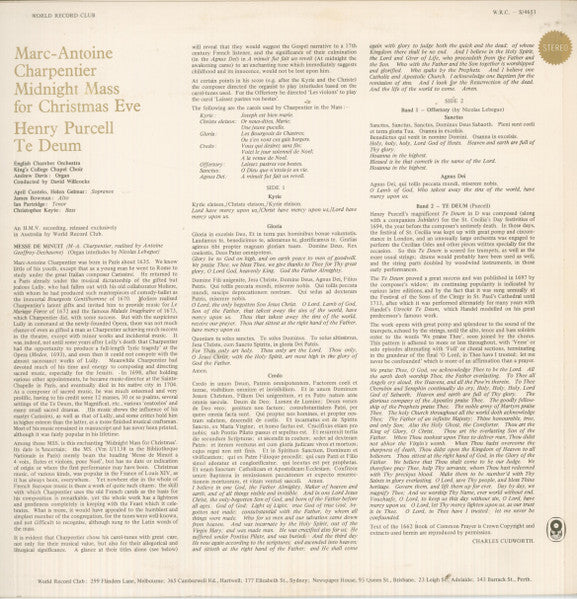 Marc Antoine Charpentier  /  Henry Purcell  /  King's College Chapel Choir*, English Chamber Orchestra , Conducted By Andrew Davis : Midnight Mass For Christmas Eve / Te Deum (LP, Album, Club)