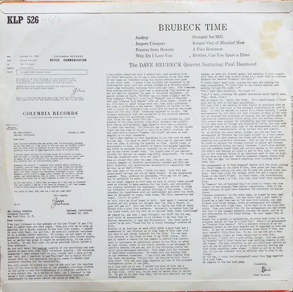 The Dave Brubeck Quartet : Brubeck Time (LP, Album, Mono)