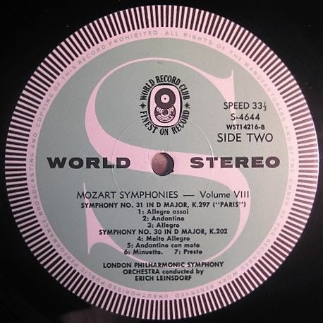 Mozart* / The London Philharmonic Orchestra* Conducted By Erich Leinsdorf : Symphonies Vol. 8 Nos. 29, 30, 31 & 32 (LP, Album, Club)