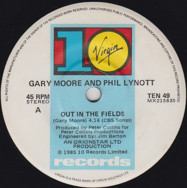 Gary Moore And Phil Lynott : Out In The Fields (7", Single)