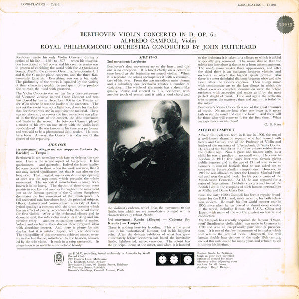 Beethoven* : Violin Concerto In D Opus 61 (LP, Album, Club)