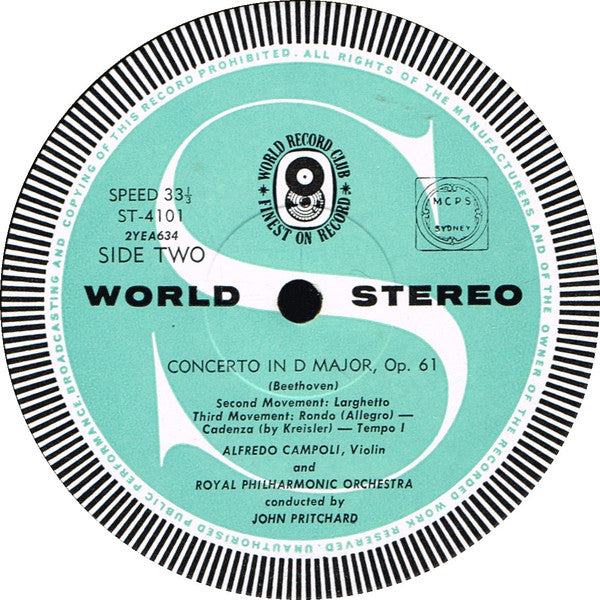 Beethoven* : Violin Concerto In D Opus 61 (LP, Album, Club)