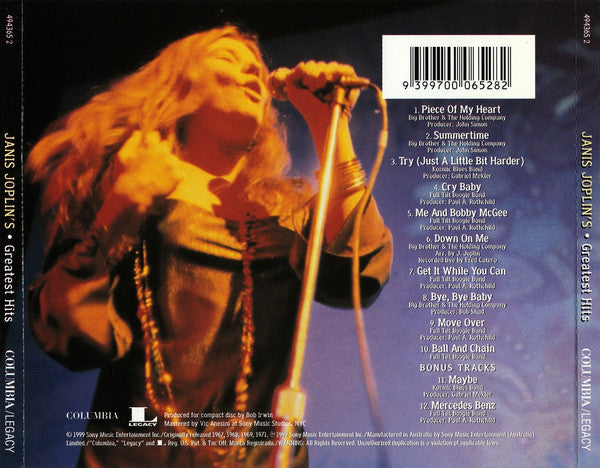 Janis Joplin : Janis Joplin's Greatest Hits (CD, Comp, RE, RM)
