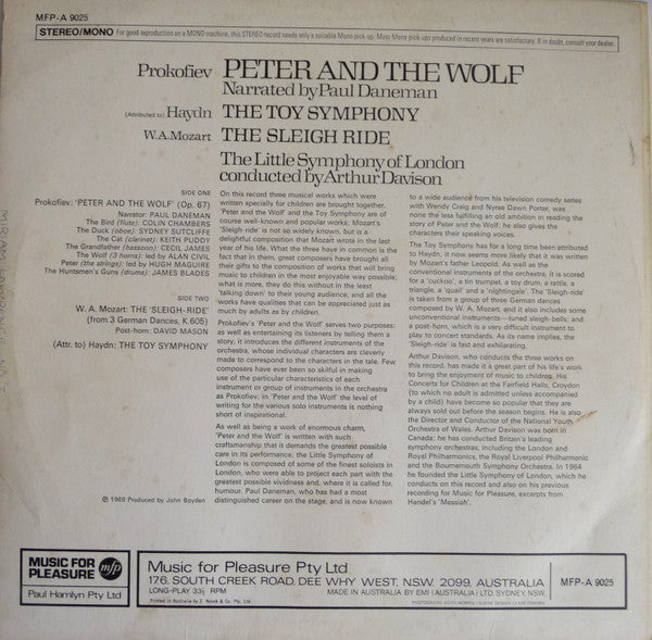 Sergei Prokofiev Narrated By Paul Daneman, The Little Symphony Of London Conducted By Arthur Davison : Peter And The Wolf (LP, Album)