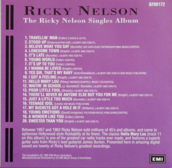 Ricky Nelson (2) : The Ricky Nelson Singles Album (CD, Album, Comp)