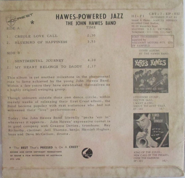 The John Hawes Jazz Band : Hawes-Powered Jazz (7", EP)