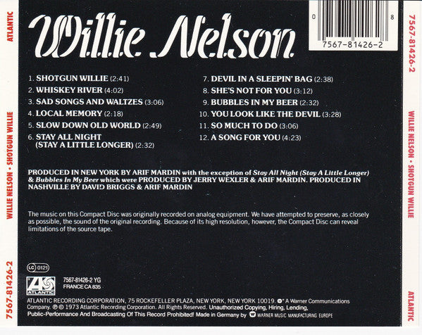 Willie Nelson : Shotgun Willie (CD, Album, RE)