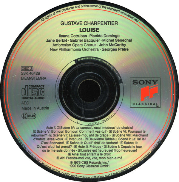 Gustave Charpentier - Ileana Cotrubas · Placido Domingo · Gabriel Bacquier · Jane Berbié · Michel Sénéchal · Lyliane Guitton · Eliane Manchet · The Ambrosian Opera Chorus · New Philharmonia Orchestra · Georges Prêtre : Louise (3xCD, RM + Box, Album, RE)