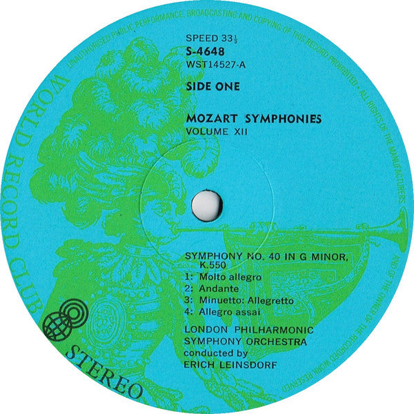 Mozart*, The London Philharmonic Orchestra* Conducted By Erich Leinsdorf : Symphonies Vol. 12 Nos. 40, 41 ("Jupiter") (LP, Album, Club, RE)