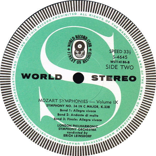 Mozart* / The London Philharmonic Orchestra* Conducted By Erich Leinsdorf : Symphonies Vol. 9 Nos. 33 & 34 (LP, Album, Club)