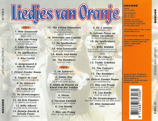 Various : Liedjes Van Oranje (2xCD, Comp)