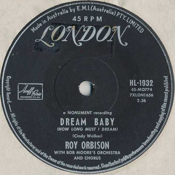 Roy Orbison : Dream Baby (How Long Must I Dream) (7", Single)