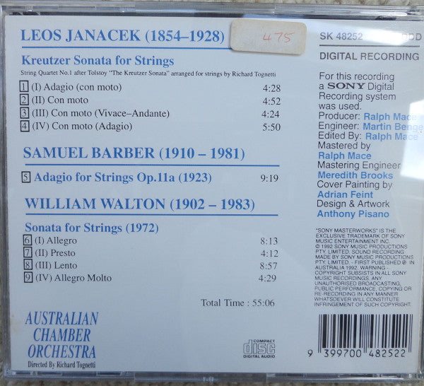 Janacek* / Barber* / Walton* - Australian Chamber Orchestra, Richard Tognetti : Kreutzer Sonata For Strings / Adagio For Strings / Sonata For Strings (CD, Album)