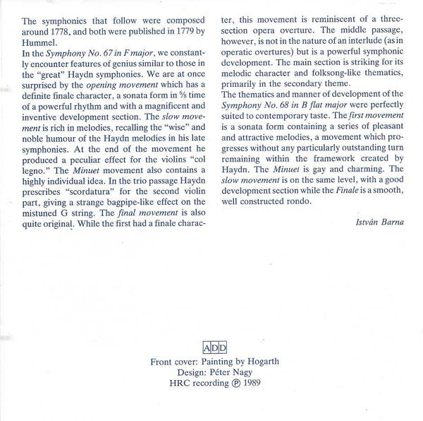 Joseph Haydn, Hungarian Chamber Orchestra, Vilmos Tátrai : Symphonies Nos.55, 67, 68 (CD, RM)