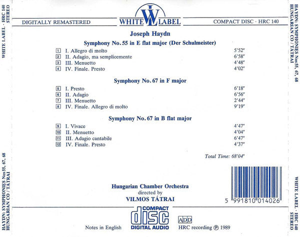 Joseph Haydn, Hungarian Chamber Orchestra, Vilmos Tátrai : Symphonies Nos.55, 67, 68 (CD, RM)
