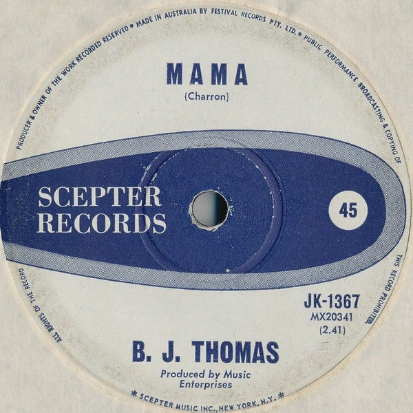 B.J. Thomas : Mama (7", Single)