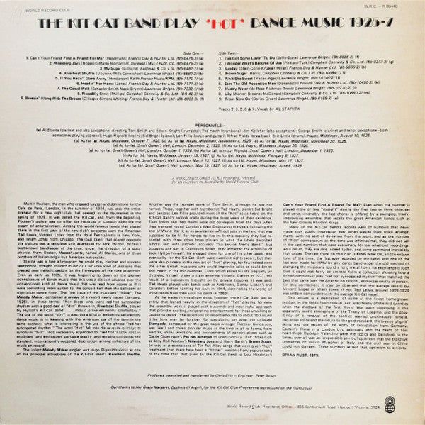The Kit-Cat Band : The Kit-Cat Band Play 'Hot' Dance Music 1925-1927 (LP, Comp, Mono, Club)