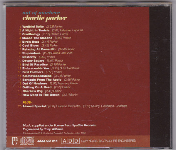 Charlie Parker : Out Of Nowhere (CD, Comp, RM)