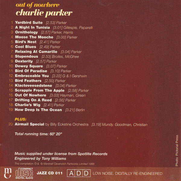 Charlie Parker : Out Of Nowhere (CD, Comp, RM)