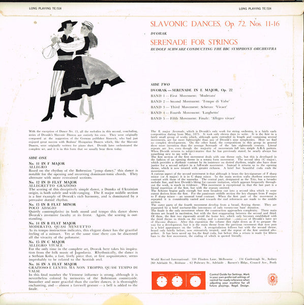 Dvořák*, Rudolf Schwarz Conducting The BBC Symphony Orchestra : Slavonic Dances Nos. 11-16 / Serenade For Strings (LP, Album, Club)