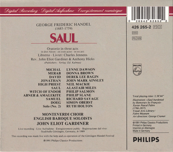 Georg Friedrich Händel / Alastair Miles, Lynne Dawson, Donna Brown, Derek Lee Ragin, John Mark Ainsley, Neil Mackie (2), The Monteverdi Choir, The English Baroque Soloists, John Eliot Gardiner : Saul (3xCD, Album + Box, Sli)