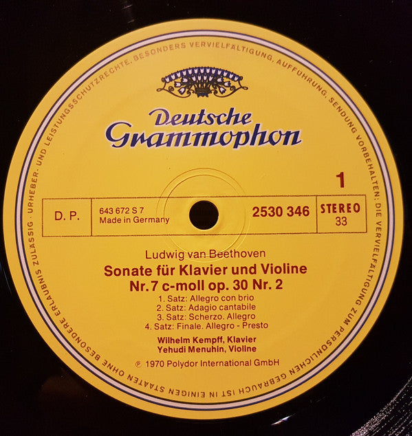 Ludwig van Beethoven, Wilhelm Kempff, Yehudi Menuhin : Violin Sonatas In G Major, Op. 96 / In C Minor Op. 30 N. 2 (LP, Album, RE)