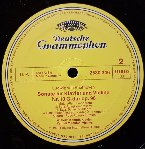 Ludwig van Beethoven, Wilhelm Kempff, Yehudi Menuhin : Violin Sonatas In G Major, Op. 96 / In C Minor Op. 30 N. 2 (LP, Album, RE)