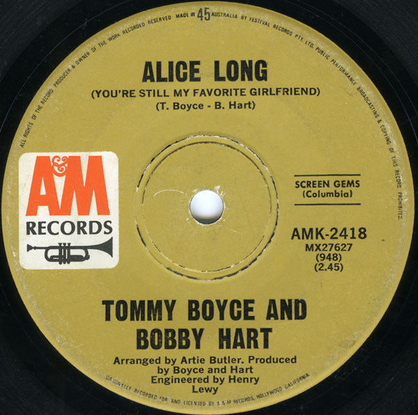Tommy Boyce & Bobby Hart* : Alice Long (You're Still My Favorite Girlfriend) (7", Single)