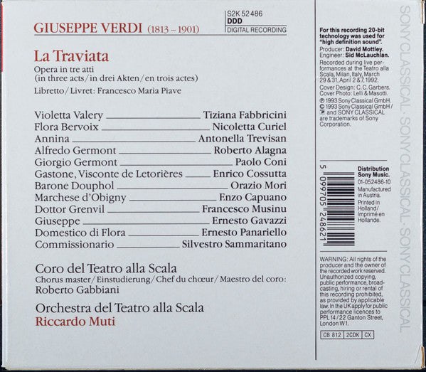 Giuseppe Verdi  - Tiziana Fabbricini · Roberto Alagna · Paolo Coni · Coro Del Teatro Alla Scala  E Orchestra Del Teatro Alla Scala · Riccardo Muti : La Traviata (2xCD, Album + Box, Sli)