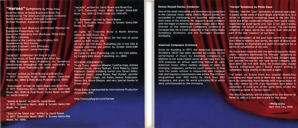 Philip Glass From The Music Of David Bowie & Brian Eno : "Heroes" Symphony (CD, Album)