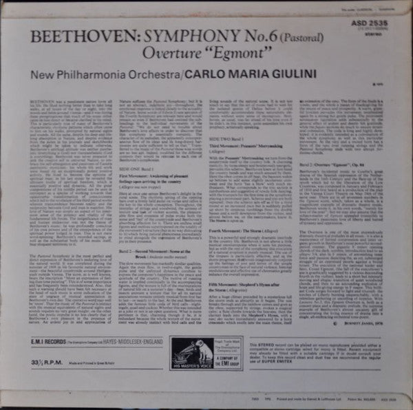 Ludwig van Beethoven - New Philharmonia Orchestra, Carlo Maria Giulini : Symphony No. 6 "Pastoral" (LP, Album)