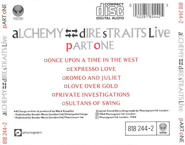 Dire Straits : Alchemy - Dire Straits Live Part One (CD, Album, RE)
