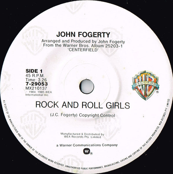 John Fogerty : Rock And Roll Girls / Centerfield (7", Single)